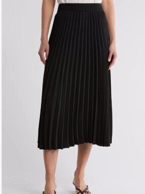 Nordstrom Pleated Midi Skirt Black XL Sz 14W 16